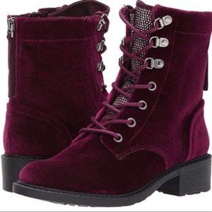 Circus Sam Edelman Sz 9 Dawson Combat Boot Purple Red Velvet Lace-up Chunky Heel